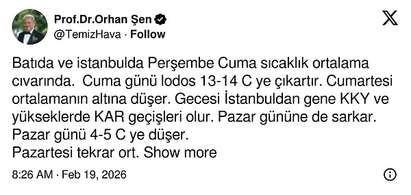 Meteoroloji uzmanı Orhan Şen'den İstanbul'a kar yağış uyarısı.