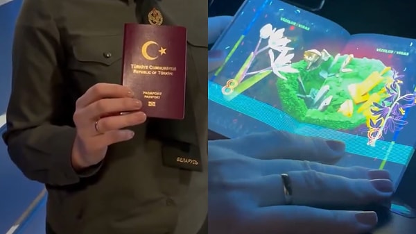 UV ışığı altına tutulan pasaportun sayfaları büyüledi.