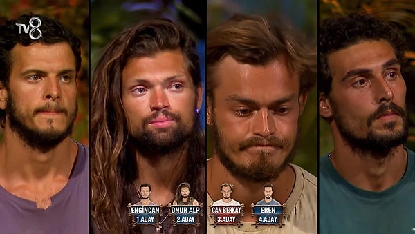 Survivor'da haftanın eleme adayları Engincan, Onur Alp, Can Berkay ve Eren oldu.