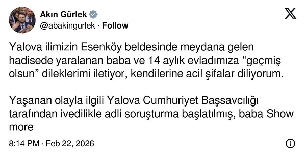 Adalet Bakanı Akın Gürlek'in paylaşımı 👇