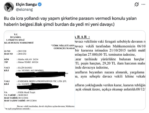 Gazeteci Birsen Altuntaş ile de davalık olan Elçin Sangu, paylaşımlarında kendisine de göndermede bulundu.