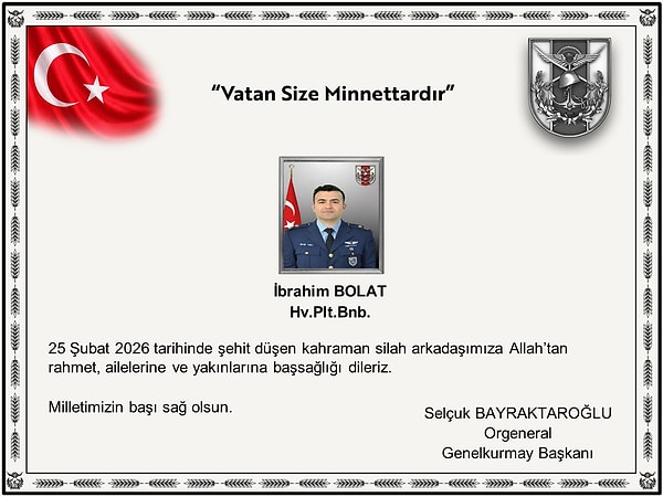 Milli Savunma Bakanlığı, Balıkesir'de şehit olan pilotun ismini açıkladı.