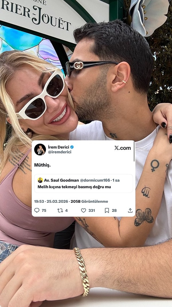 Nişanlısı Melih Kunukçu ile yollarını ayırdığı öne sürülen Derici, X'te yapılan bir yoruma cevap verdi.