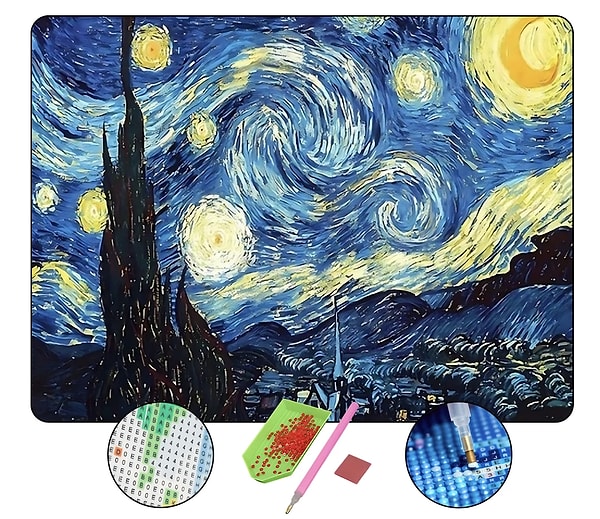 Elmas parıltısıyla sanat yapın: Van Gogh Yıldızlı Gece Elmas Boyama Seti!