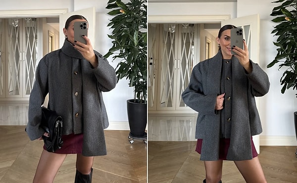 Kış şıklığında dev fırsat: Tuba Butik atkılı kısa kaşe ceket tam %52 indirimde!