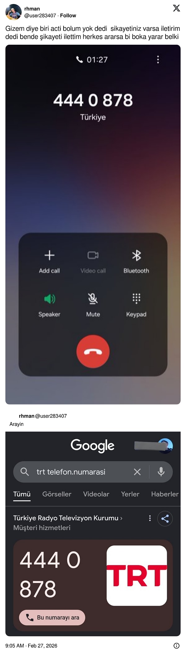 Bazı izleyiciler duruma o kadar öfkelendi ki çareyi TRT'yi aramakta buldular.