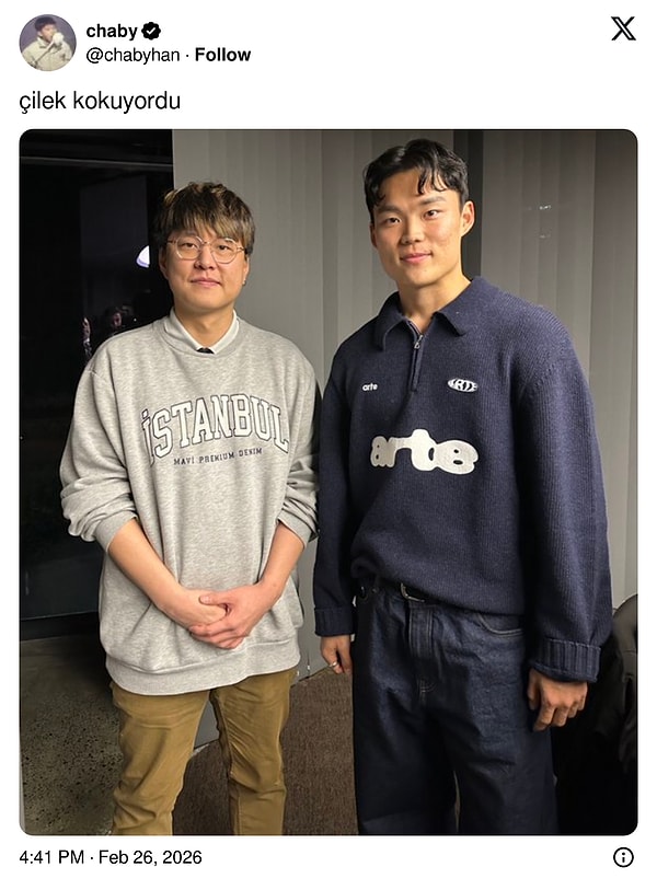 Chaby Han'ın X üzerinden Hyeongyu Oh ile yaptığı "Çilek kokuyordu" açıklamalı paylaşım kısa sürede binlerce yorum aldı.