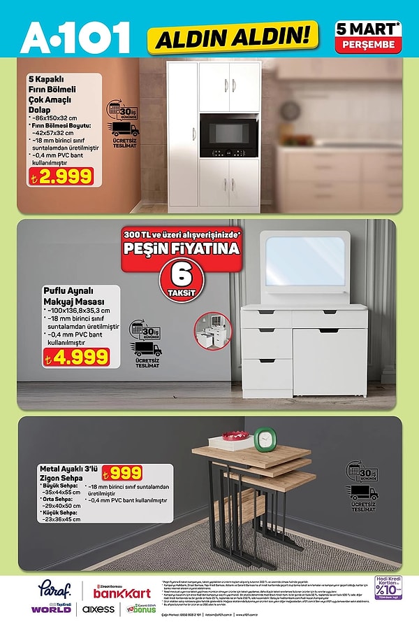 5 Kapaklı Fırın Bölmeli Çok Amaçlı Dolap 2.999 TL