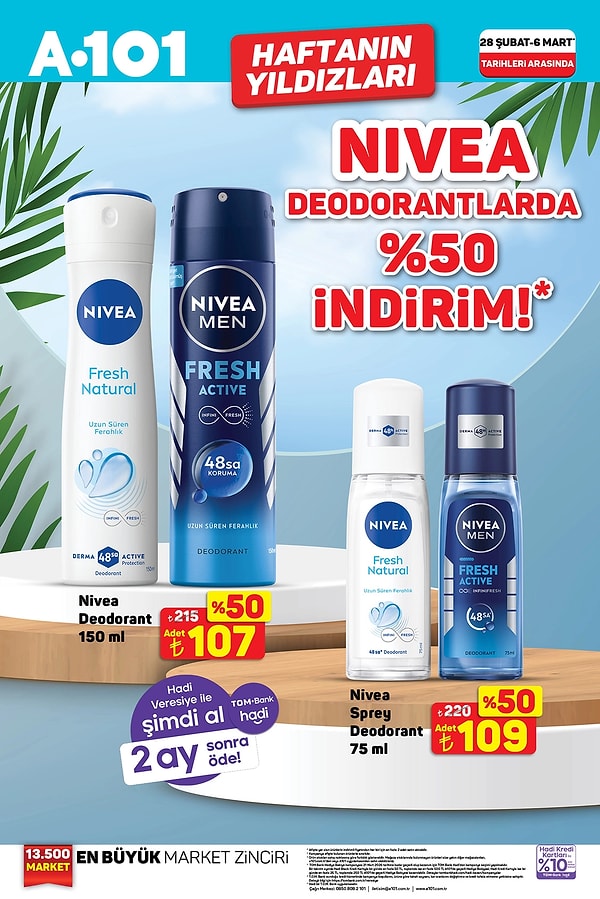 Nivea Deodorantlarda %50 İndirim