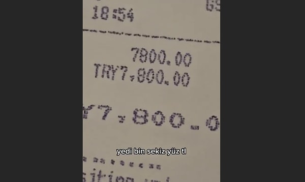 7800 TL'lik menünün içeriği şöyle;