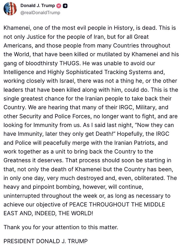 Trump'ın açıklamasının tamamı şu şekilde: