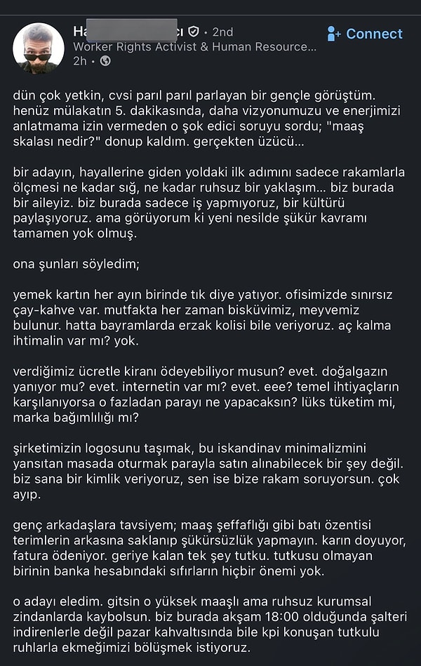 LinkedIn üzerinden yapılan bir paylaşım kısa zamanda gündem oldu.
