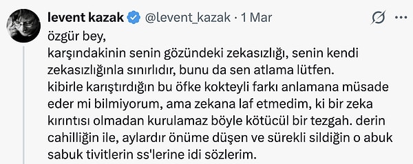 Kazak ise Demirtaş'ın paylaştığı ilk tweeti silmesine göndermede bulundu.