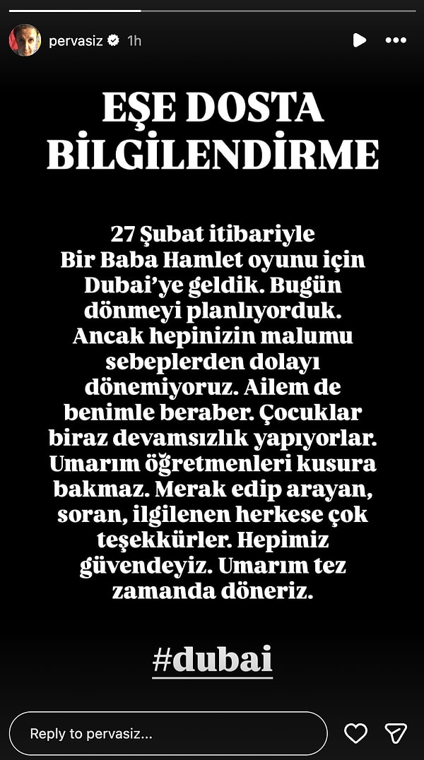 Ünlü isim, sosyal medya hesabından yaptığı paylaşımda ailesinin de yanında olduğunu duyurdu.