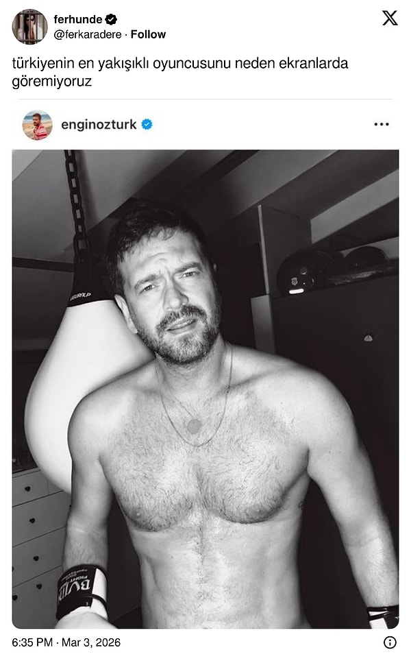 Atılan tweet sonrası Engin Öztürk'ün yakışıklılığı yeniden gündem oldu.