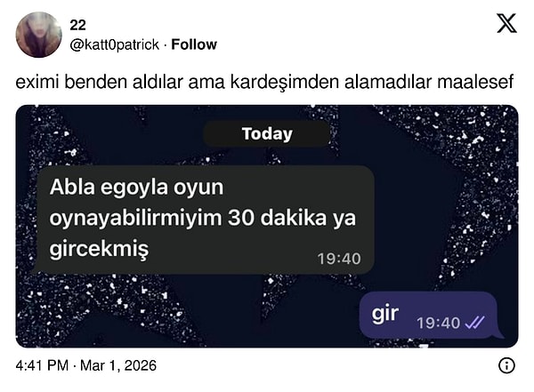 Ego yapmamış.