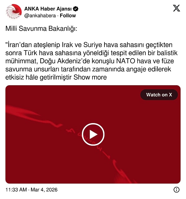 Milli Savunma Bakanlığı (MSB) açıklaması şöyle: