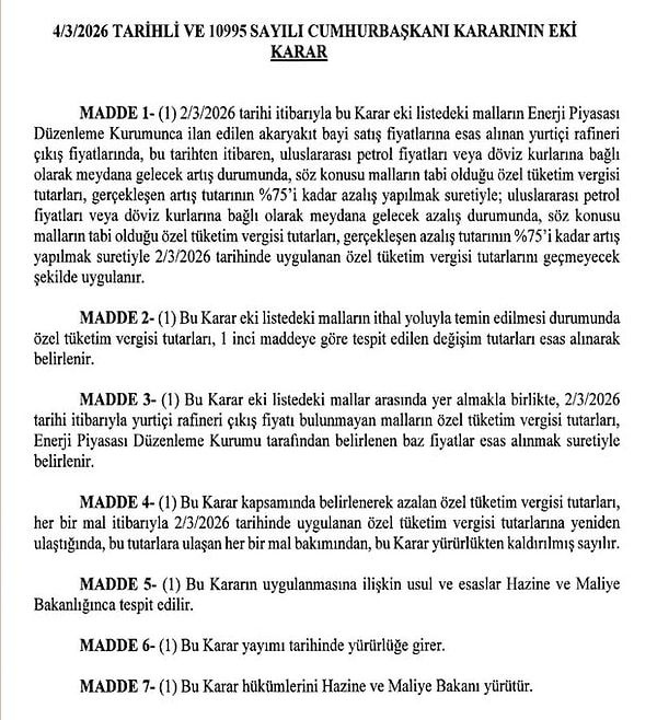 Resmi Gazete'de yer alan karar.