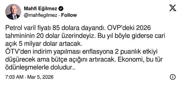 Prof. Dr. Mahfi Eğilmez: "Ekonomi, bu tür ödünleşmelerle doludur."