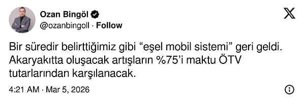 Ozan Bingöl:  "ÖTV’den karşılanması zaruri hale gelmiştir."