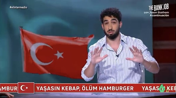İspanya'nın ünlü televizyon programında "Yaşasın kebap, ölüm hamburger" yazısı ekrana verildi.