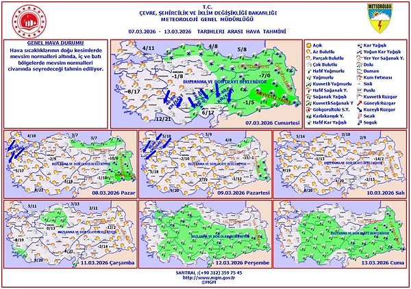 7-13 Mart 2026 hava tahmin haritası belli oldu.