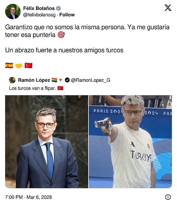 Hem Türklerin hem İspanyolların yorum yağmuruna tuttuğu o paylaşıma, Bakan Bolaños da yanıt verdi.