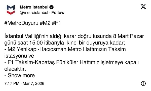 Metro İstanbul’un açıklaması