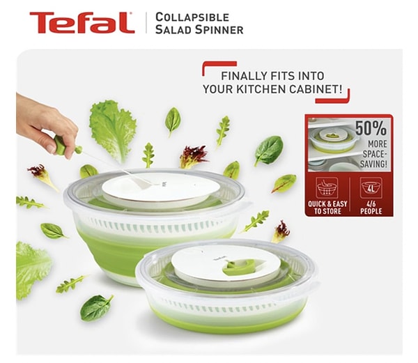 Mutfakta yer kaplamayan pratiklik: Tefal Katlanabilir Salata Kurutucu!
