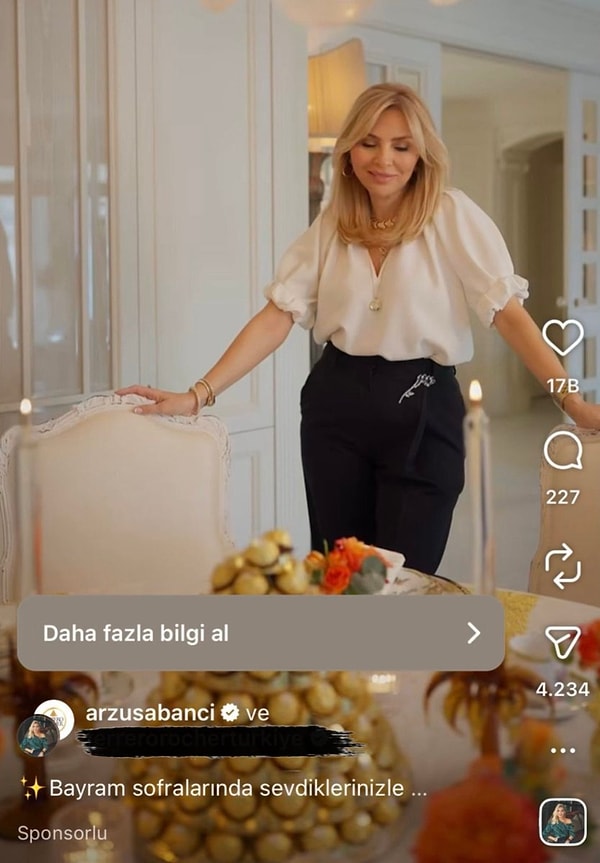 Arzu Sabancı’nın Instagram hesabında yaptığı bir paylaşımındaki reklam sosyal medya kullanıcılarının dikkatini çekti.