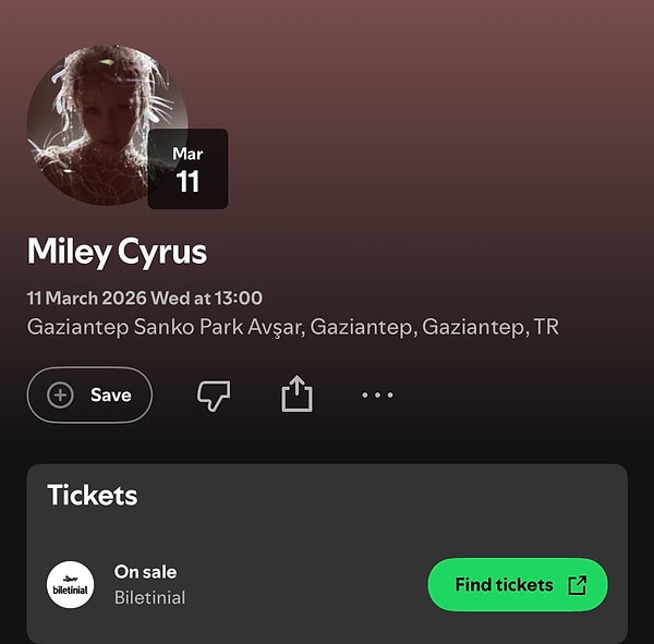 Just a few hours ago, some users who were perusing Miley Cyrus's concert schedule on her Spotify page stumbled upon a rather intriguing detail.
