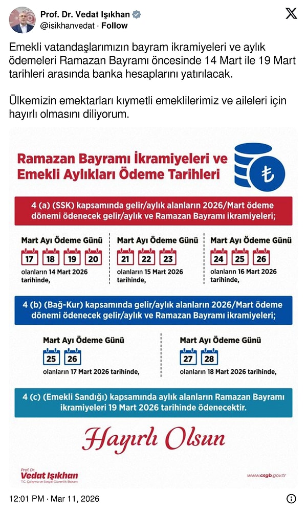 Emekli bayram ikramiyesi ne zaman ödenecek? Bayram ikramiyesi ödeme takvimi belli oldu.