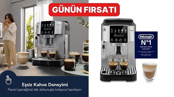 Günün Fırsatı: Evde Barista Deneyimi Yaşatan De'Longhi Tam Otomatik Espresso Makinesi İndirimde!