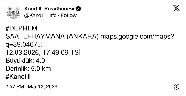 Kandilli Rasathanesi’nin paylaşımı