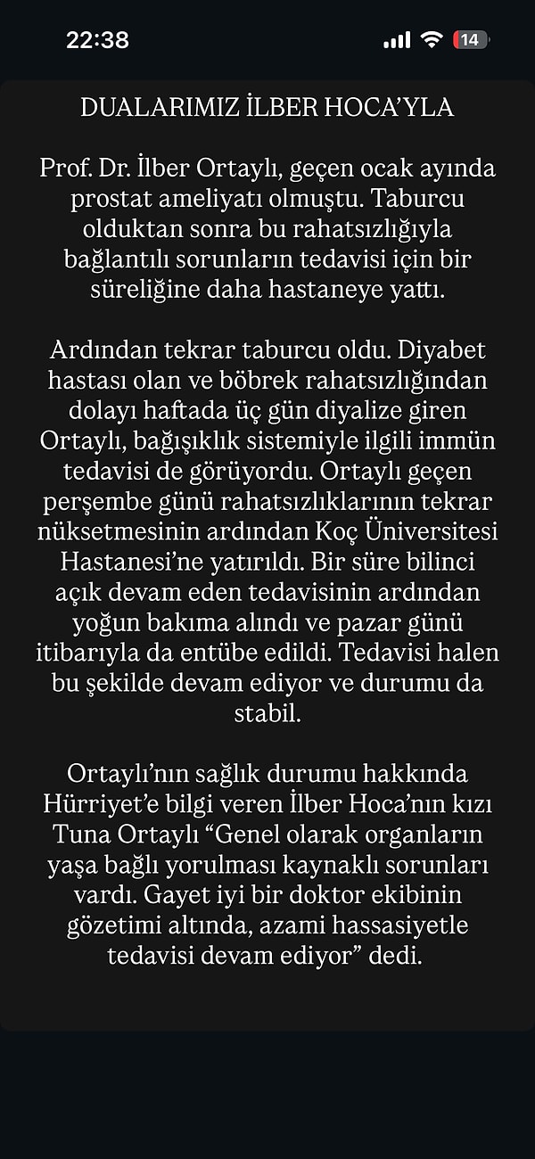 İlber Ortaylı’nın Instagram hesabından yapılan paylaşım 👇