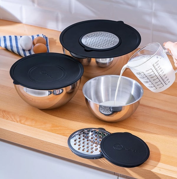 Mutfakta fonksiyonel şıklık: Acar Karat 9 Parça Rendeli Karıştırma Kabı!