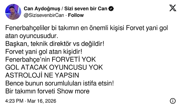 "Fenerbahçe'nin forveti yok, gol atacak oyuncusu yok."
