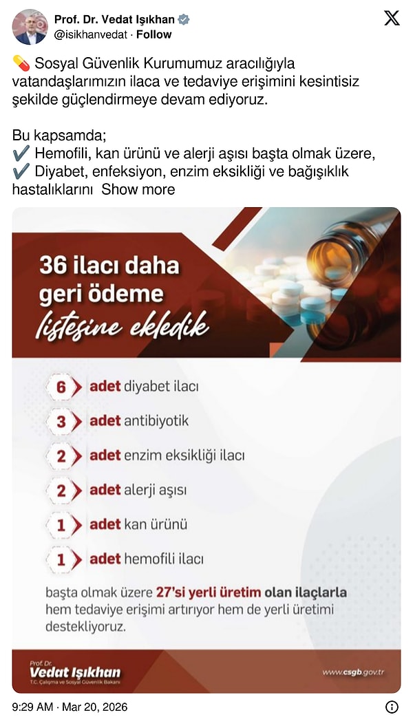 36 ilaç geri ödeme listesine alındı.