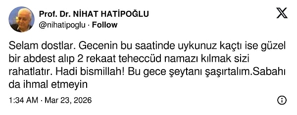 Prof. Dr. Nihat Hatipoğlu da bir türlü uyuyamayanlar arasında.