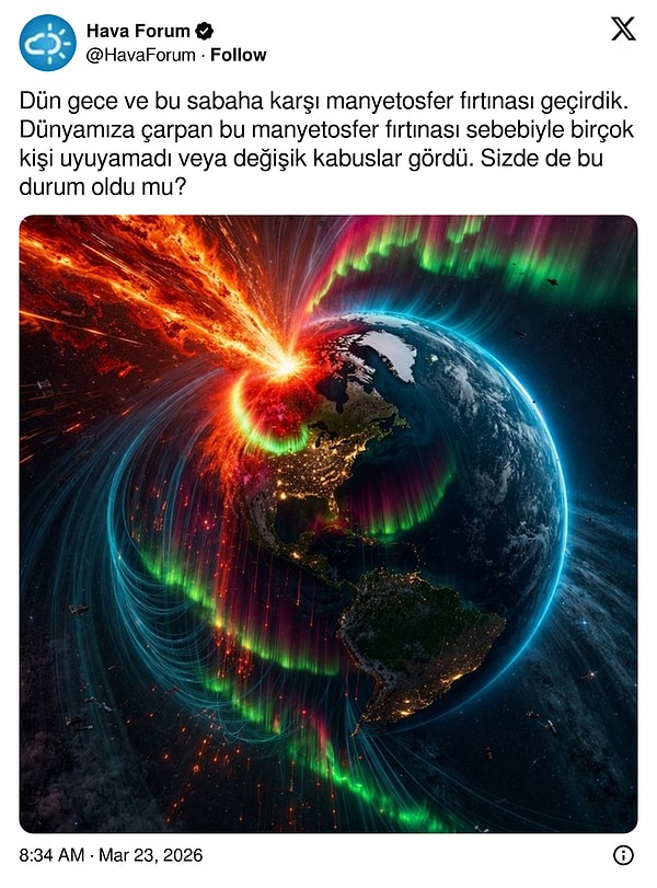 Uykusuzluğa neden olan bir diğer şey ise "manyetosfer" fırtınası olabilir.