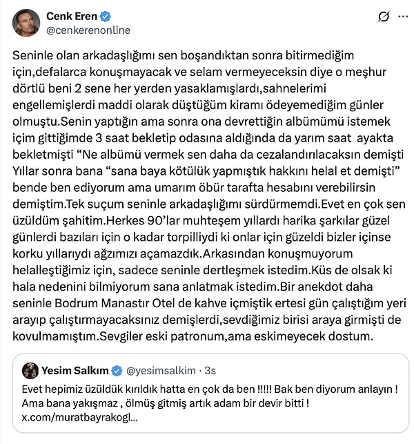 Eren, paylaşımını birkaç saat içinde sildi.