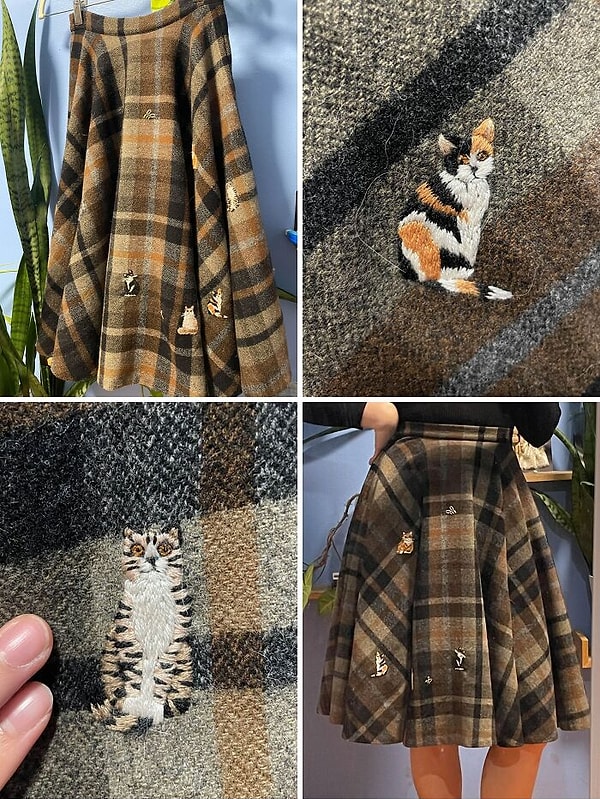 Vintage eteği renkli nakışlarla bambaşka hale getirdi!