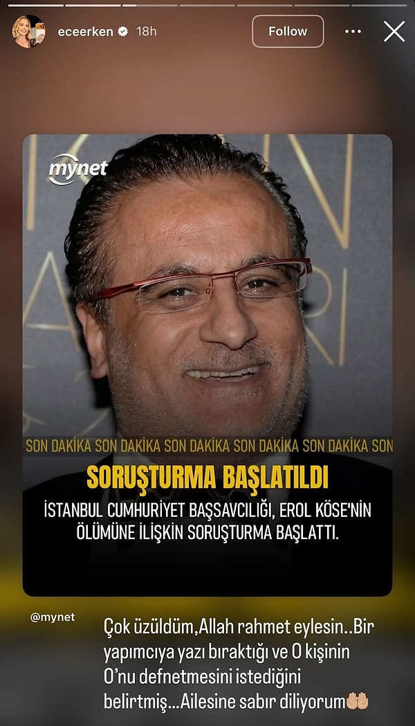 Sunucu Ece Erken’in gündeme taşıdığı bir iddiaya göre, Erol Köse’nin vefatından önce yapımcı Polat Yağcı’ya bir yazı bıraktığı ve defin süreciyle ilgili özel bir istekte bulunduğu öne sürüldü.