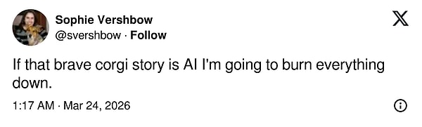 1Eğer o cesur corgi hikayesi yapay zeka çıkarsa ortalığı yakarım."
