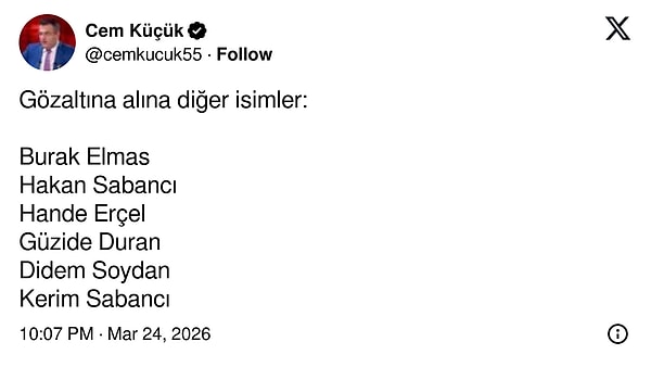 Gazeteci Cem Küçük'ün paylaşımı