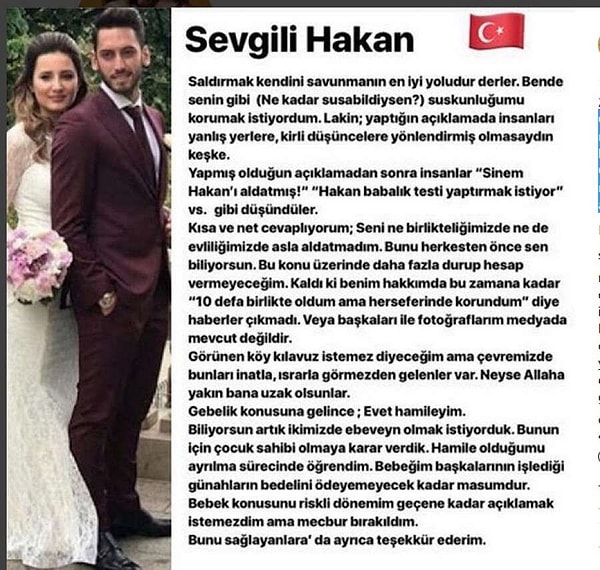 Sinem Çalhanoğlu o dönem çıkan iddialar hakkında şöyle de bir açıklama yapmıştı: