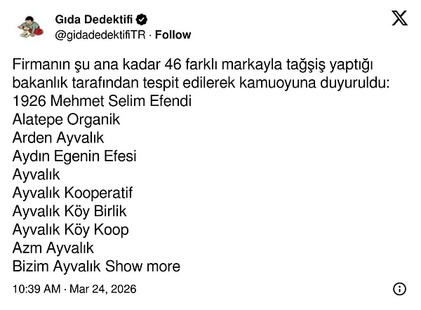 Firmanın gıdada hile yaptığı 46 marka şöyle: