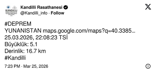 Kandilli Rasathanesi’nin paylaşımı