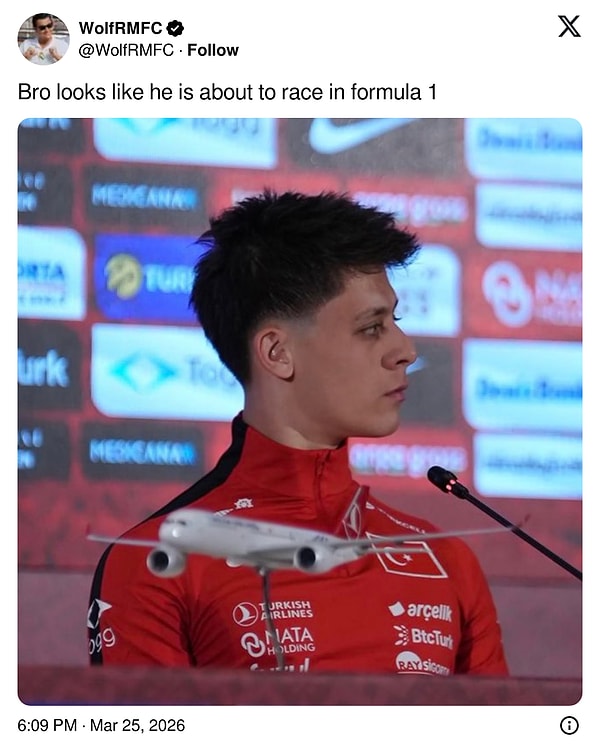 Güler's outfit was likened to the jumpsuits worn by Formula 1 drivers.