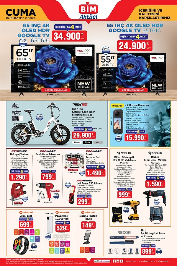 TCL 65" 4K QLED HDR Google Tv 34.900 TL